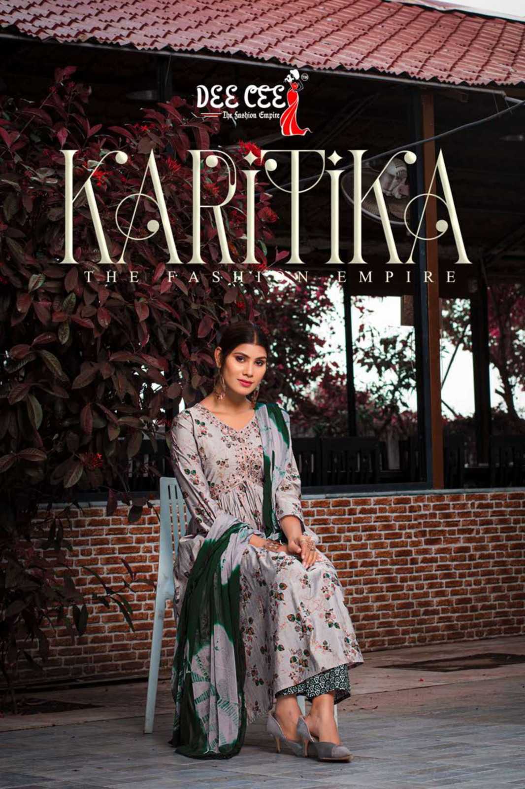 dee cee karitika fancy adorable alia cut flared long kurti with pant and dupatta