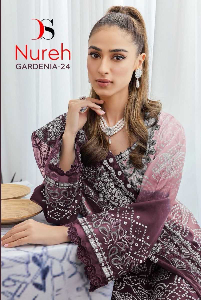 deepsy suits nureh gardenia vol 24 pakistani cotton print embroidery unstitch suit