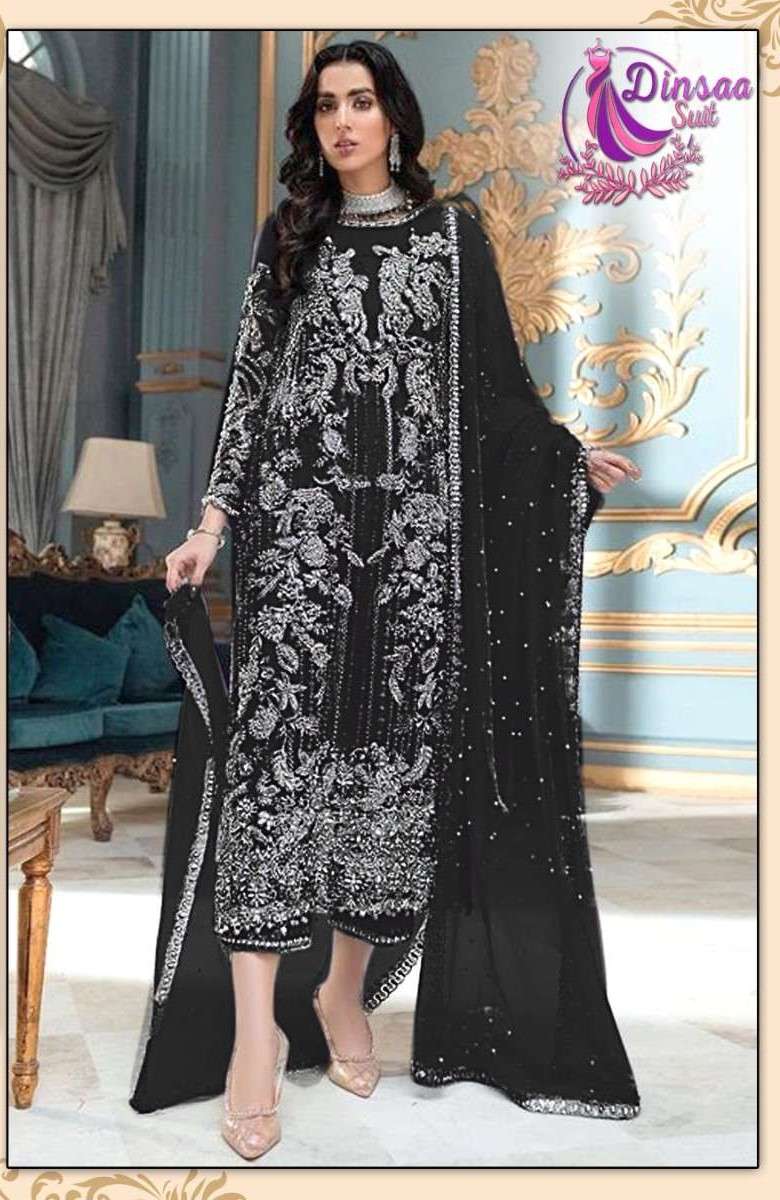 dinsaa 178 balck colour designer single pakistani suit 