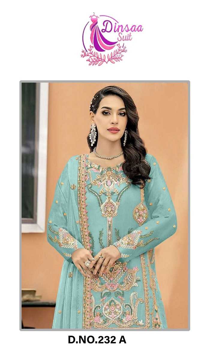 dinsaa 232 a pakistani georgette embroidery unstitch single design ladies suit