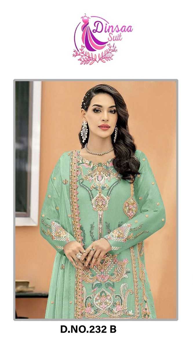 dinsaa 232 b pakistani georgette embroidery unstitch single design ladies suit