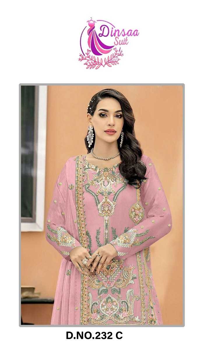 dinsaa 232 c pakistani georgette embroidery unstitch single design salwar kameez