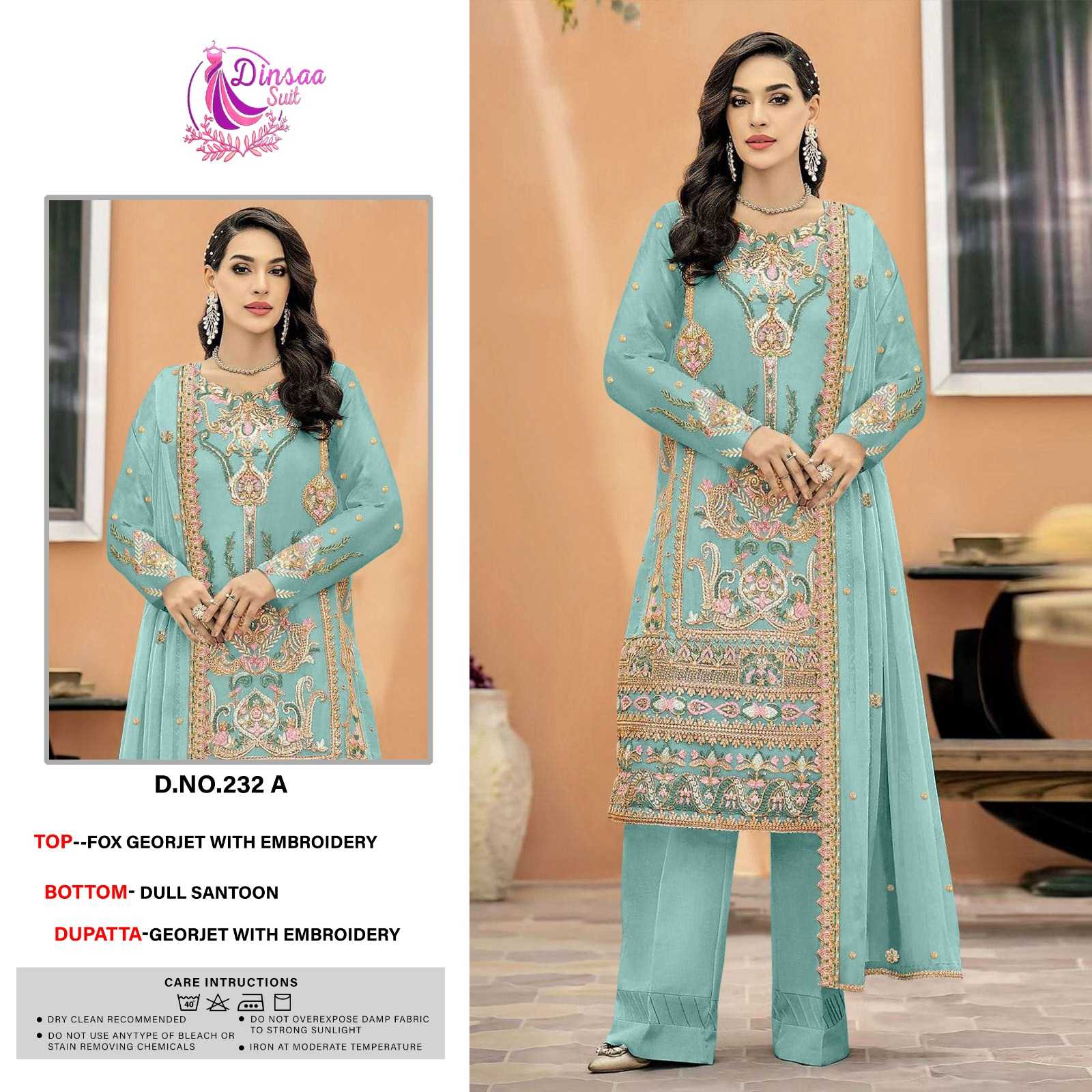 dinsaa 232 pakistani handwork georgette party wear unstitch salwar kameez