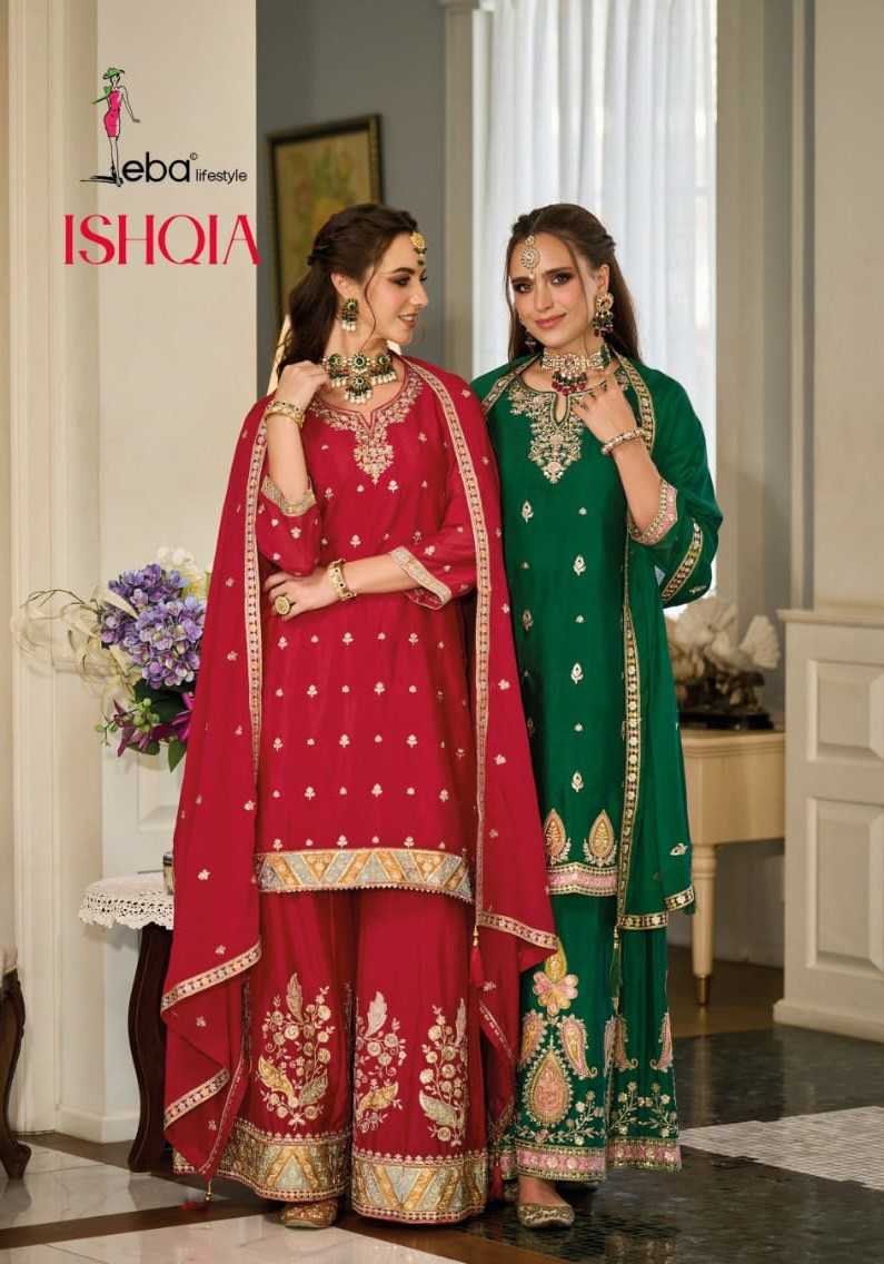 eba lifestyle ishqia readymade designer chinon plazzo kurti pant dupatta festive collection