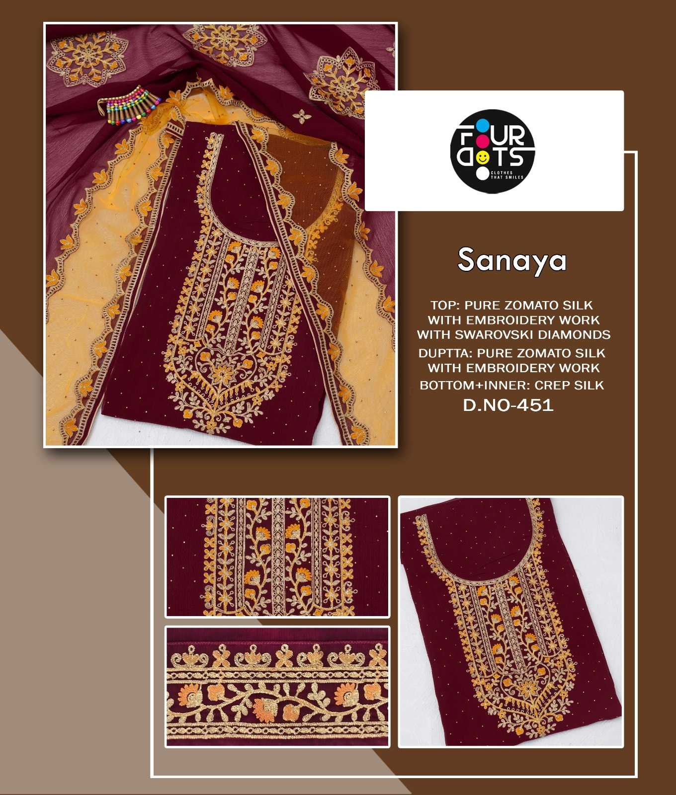 fourdots sanaya traditional wear embroidery work unstitch salwar kameez