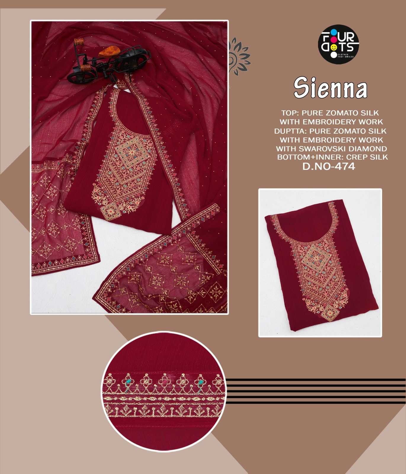 fourdots sienna beautiful zomato silk with embroidery work dress material 