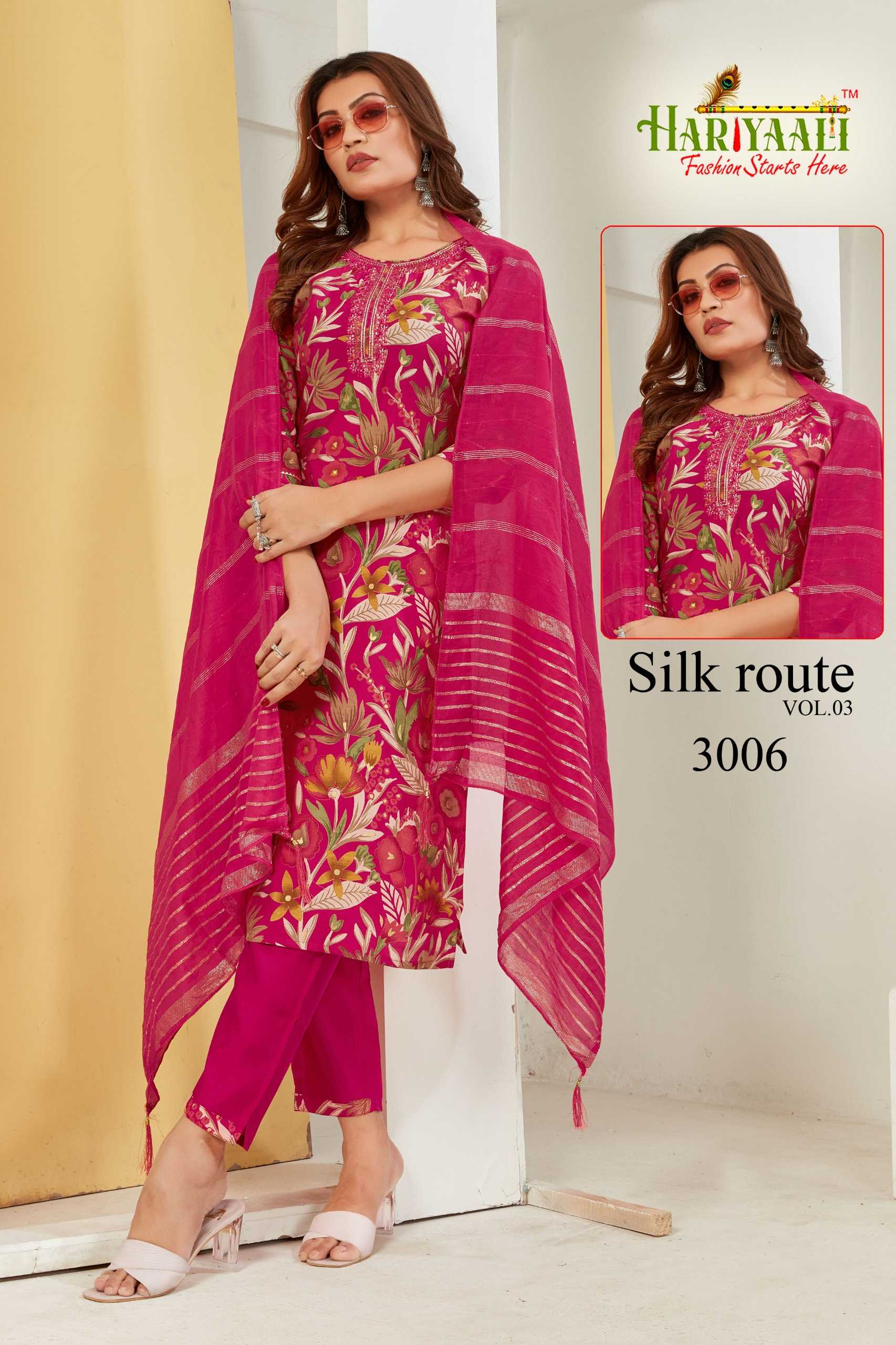 hariyaali silk route vol 3 fullstitch kurti pant dupatta combo set