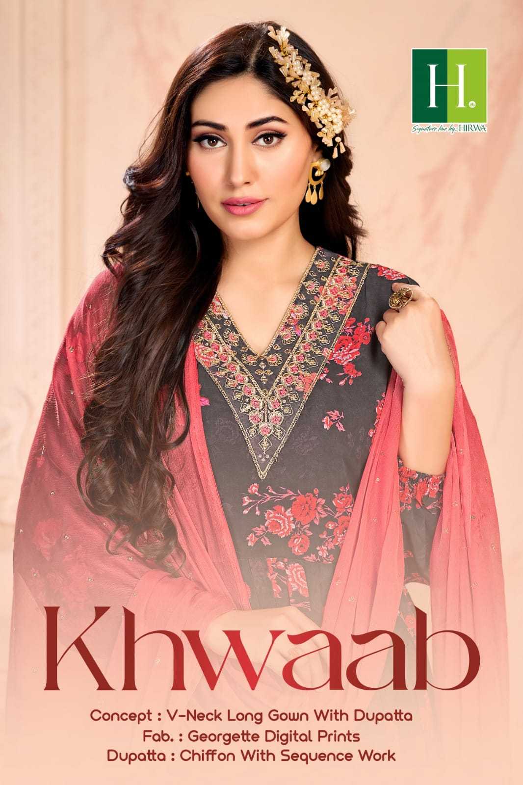 hirwa khwaab readymade traditional wear v neck long gown with work dupatta