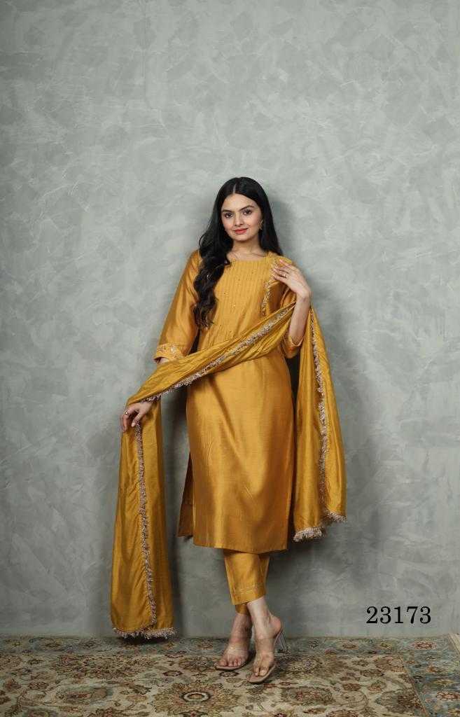 indira apparel 23173 chanderi silk traditional kurti pant dupatta combo set