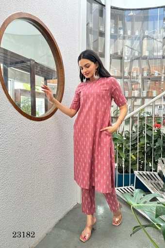 indira apparel 23182 readymade comfy wear cotton kurti pant combo set
