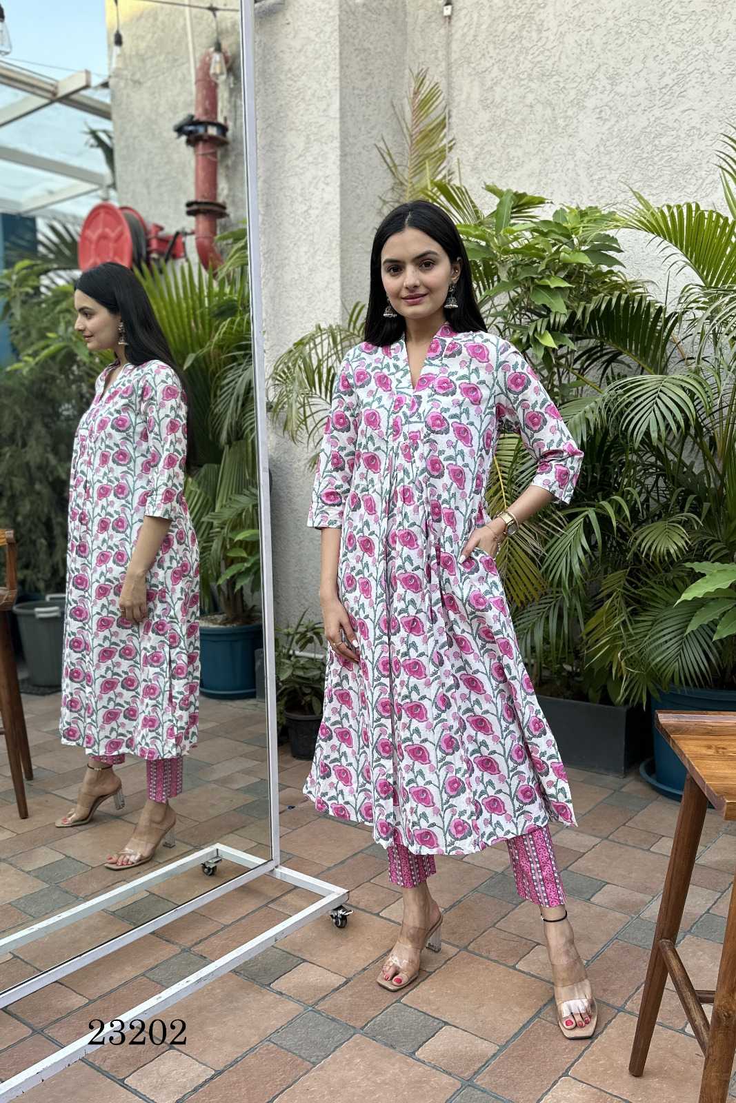 indira apparel 23202 fullstitch cotton a line kurti with pant combo set