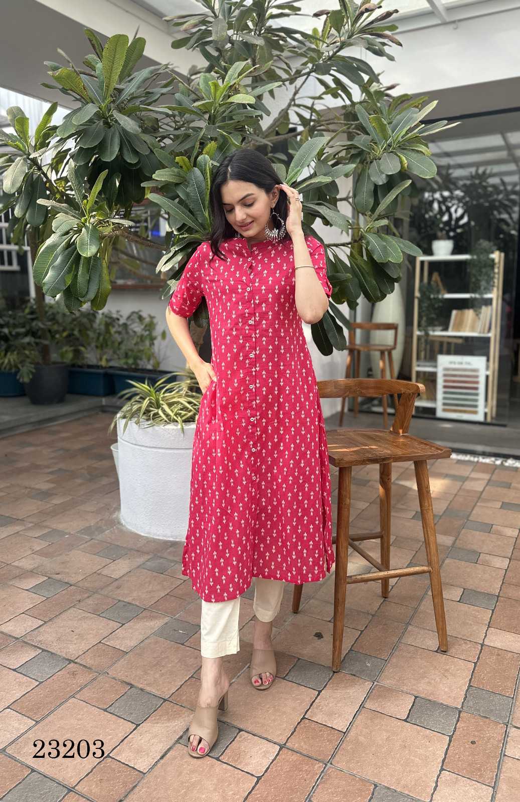 indira apparel 23203 readymade cotton a line kurti with pant combo set