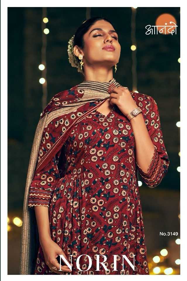jayvijay anando norin 3149 ajrakh print designer festive wear ladies suit