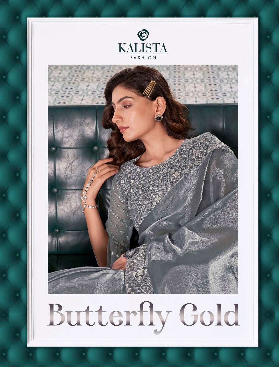 kalista fashion butterfly gold fancy party wear designer sarees