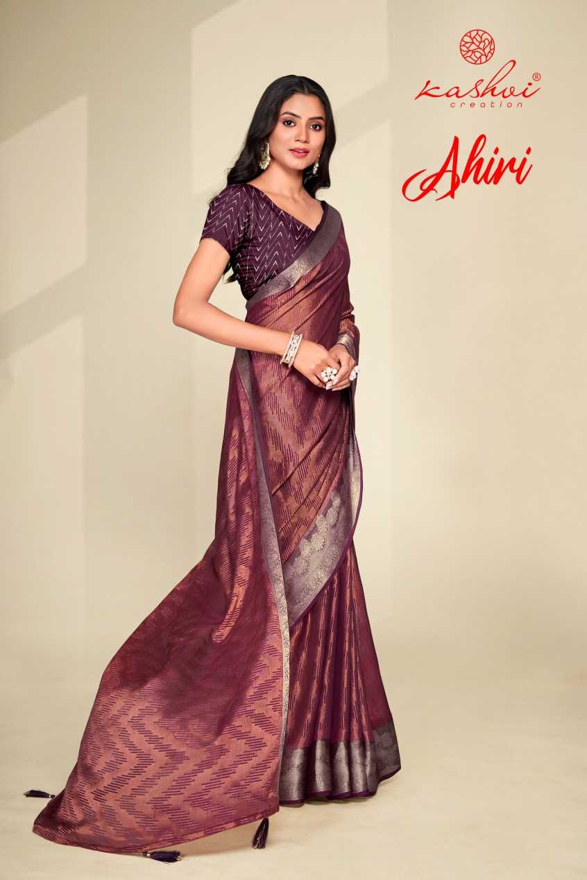 kashvi creation ahiri 1001-1008 fancy function wear brasso sarees