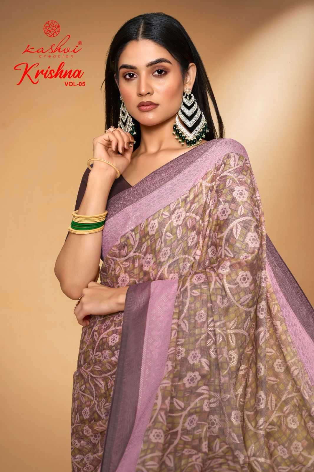 kashvi creation krishna vol 5 beautiful chiffon brasso sarees supplier