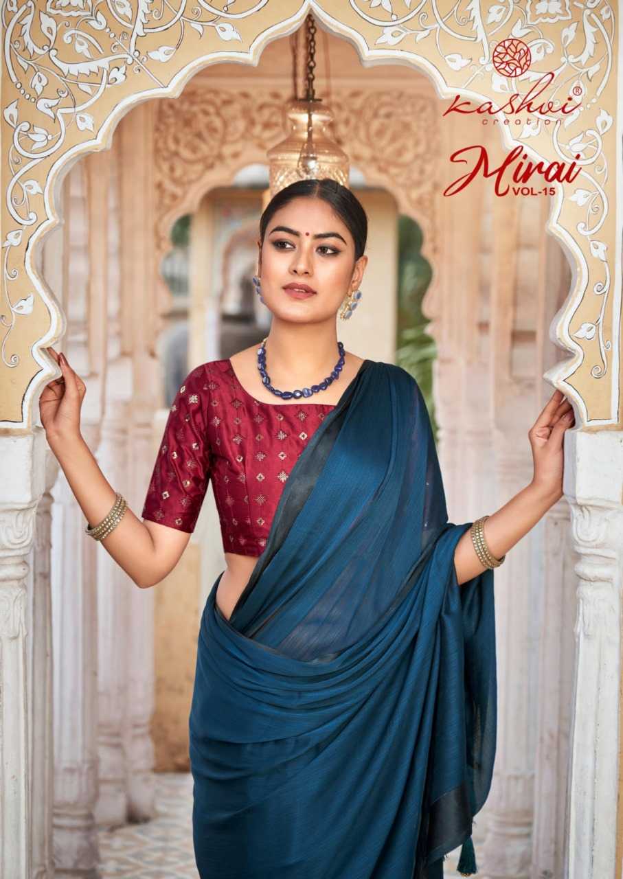 kashvi creation mirai vol 15 fancy soft silk saree with embroidery blouse