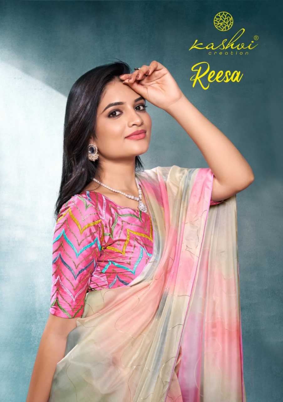 kashvi creation reesa crystal organza party wear sarees with embroidery blouse