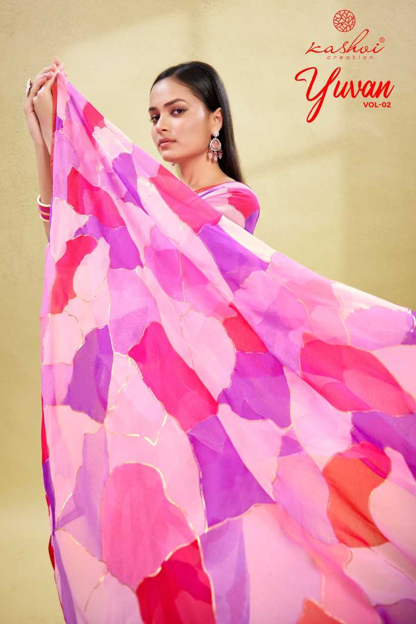 kashvi creation yuvan vol 2 georgette fancy printed sarees
