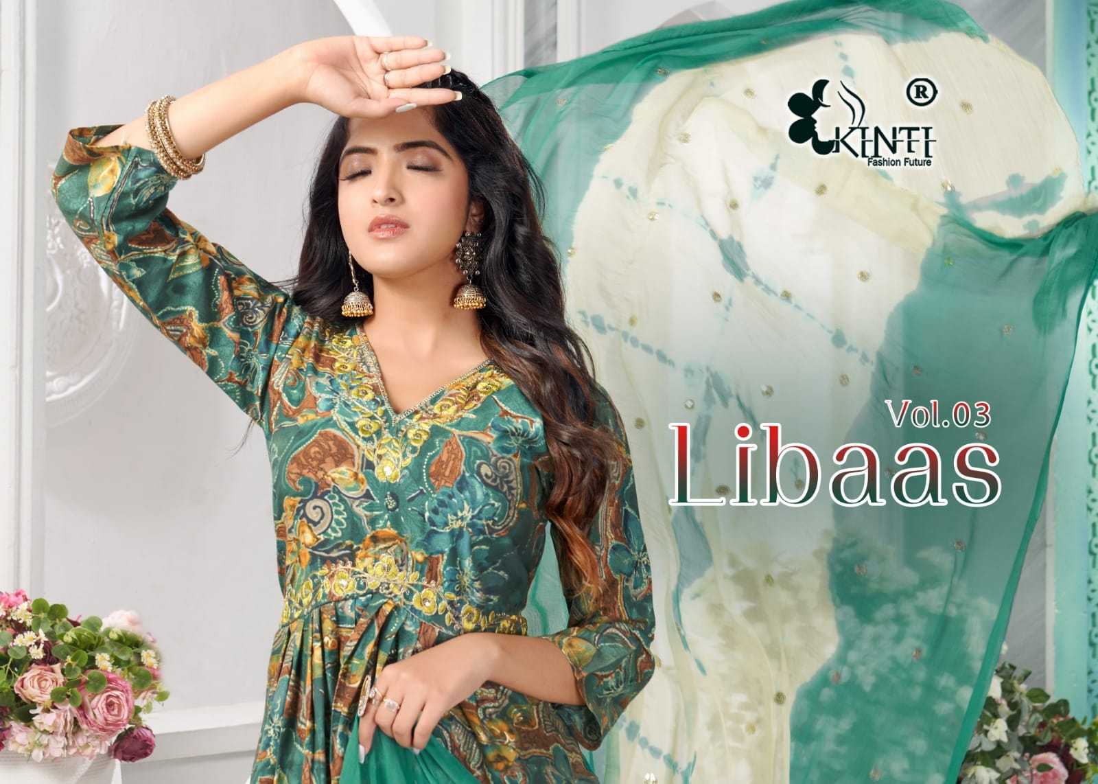 kinti libaas vol 3 301-306 elegant alia cut style fullstitch top bottom dupatta