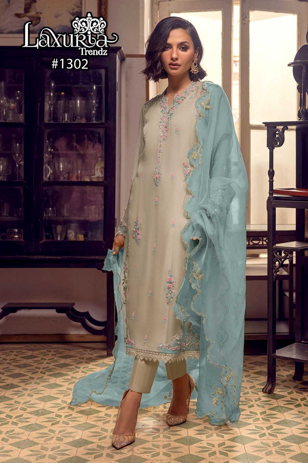 laxuria 1302 readymade pakistani handwork kurti pant dupatta 