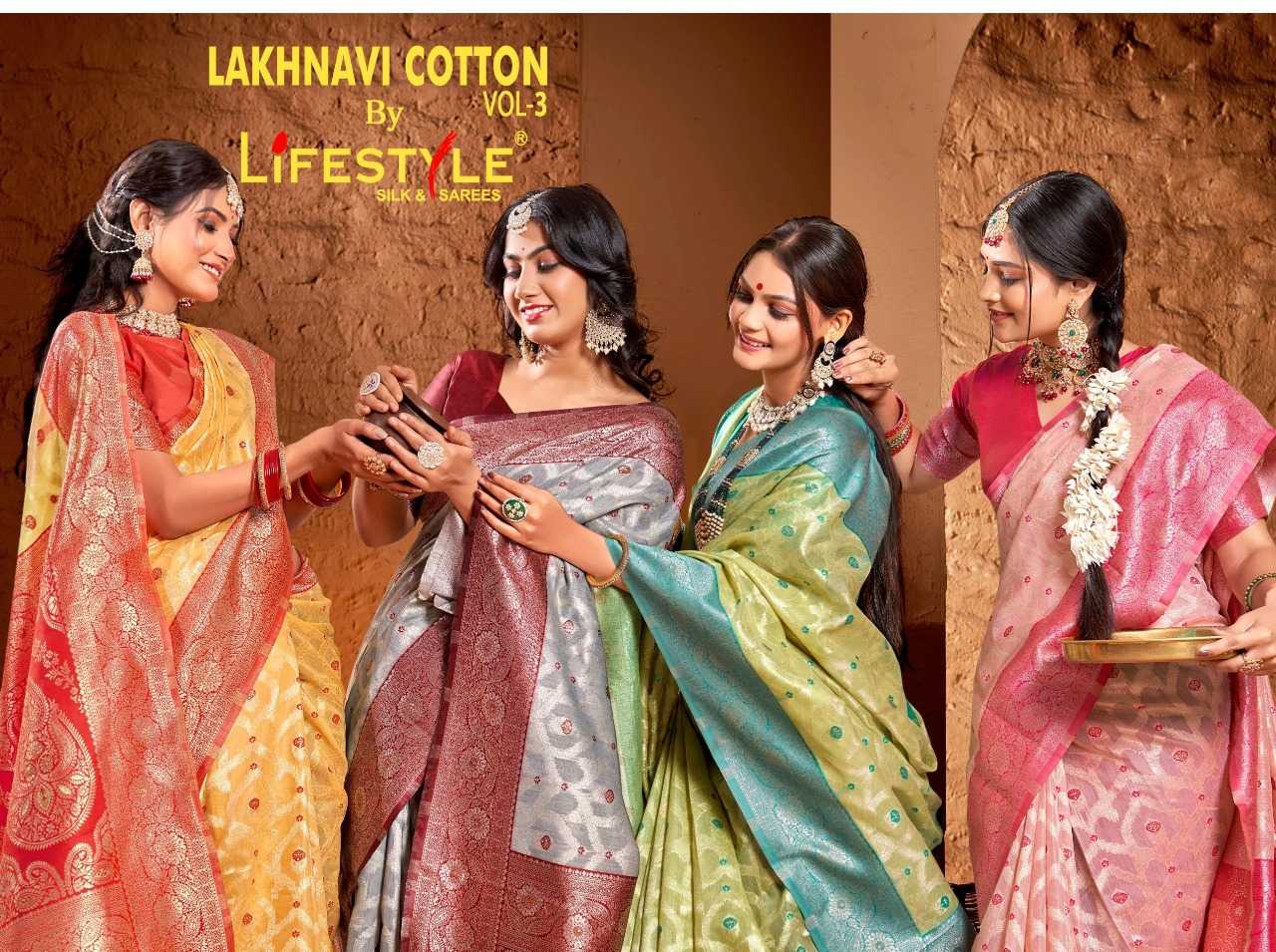 lifestyle lakhnavi cotton vol 3 beautiful festive wear sarees