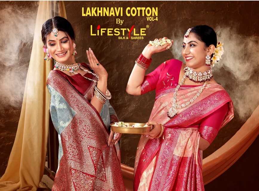 lifestyle lakhnavi cotton vol 4 beautiful elegant sarees supplier