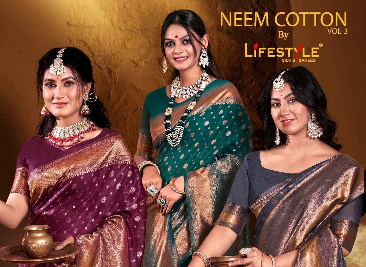 lifestyle neem cotton vol 3 trendy fancy sarees supplier