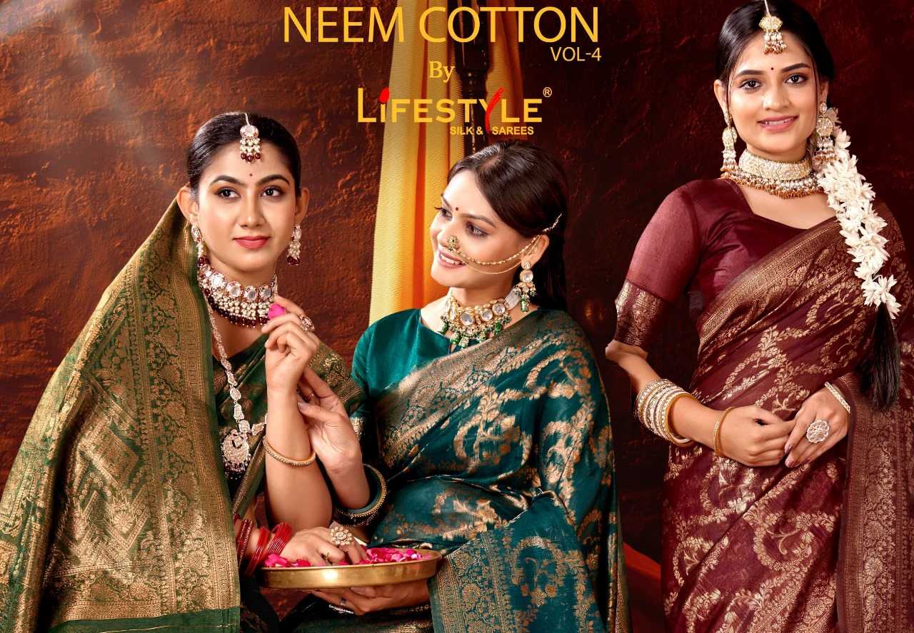 lifestyle neem cotton vol 4 fancy festive wear sarees