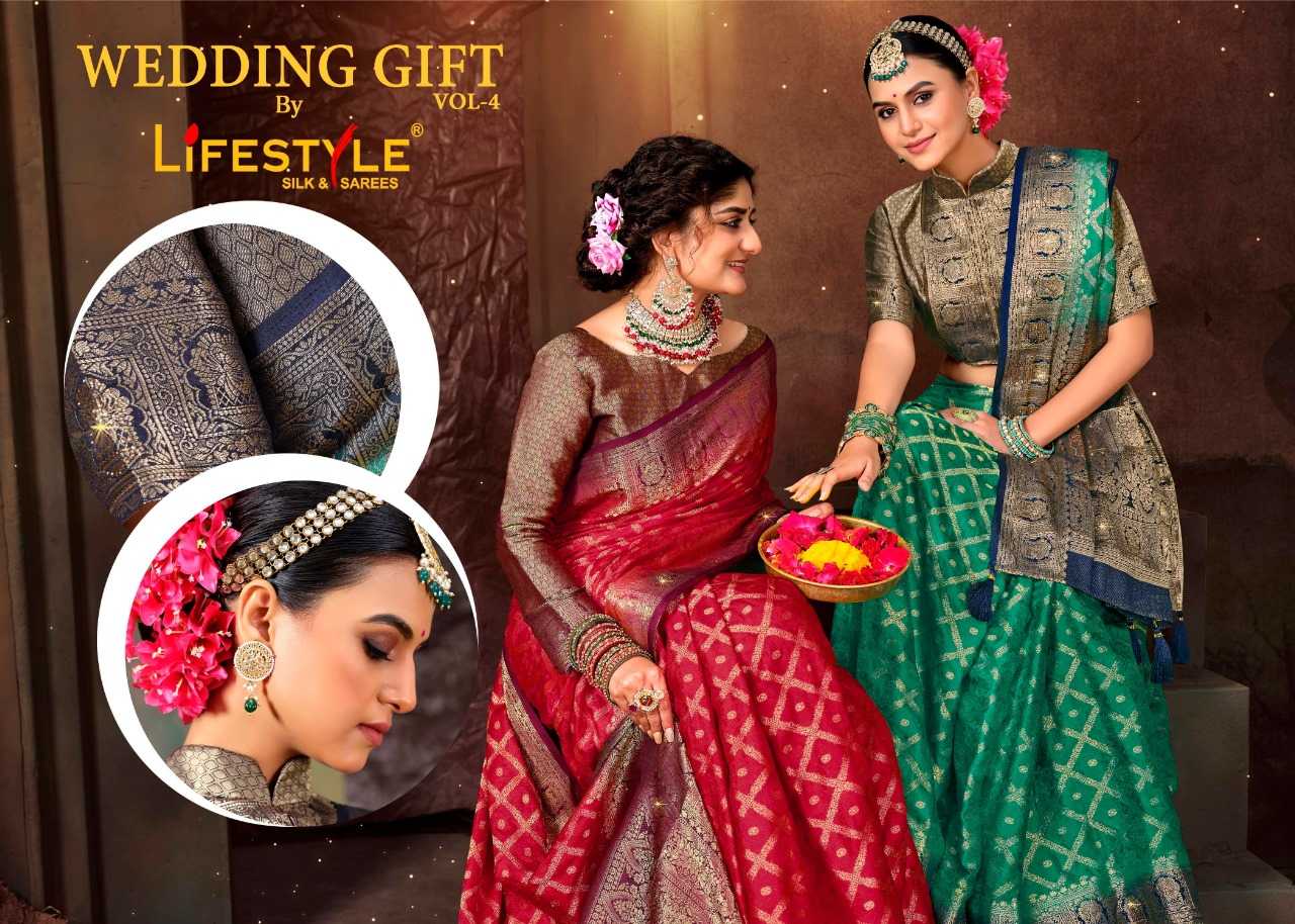 lifestyle wedding gift vol 4 traditional wear beautiful saress wholesaler