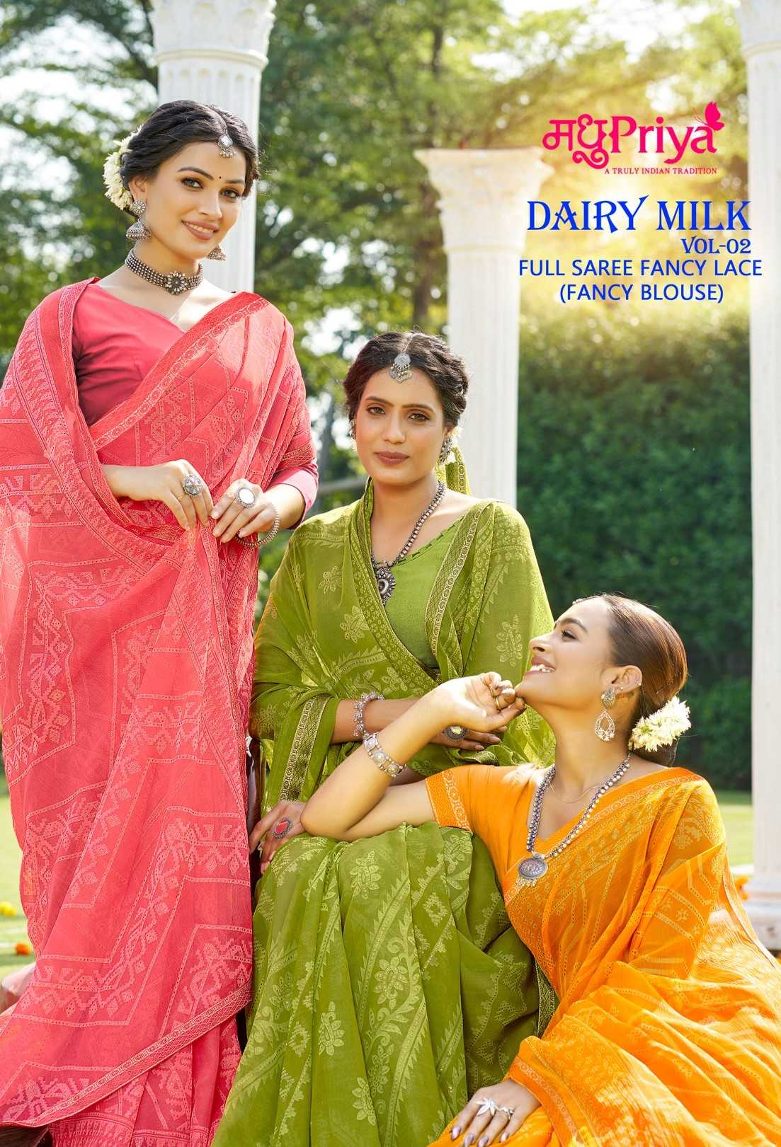 madhupriya dairy milk vol 2 adorable chiffon comfy to wear sarees