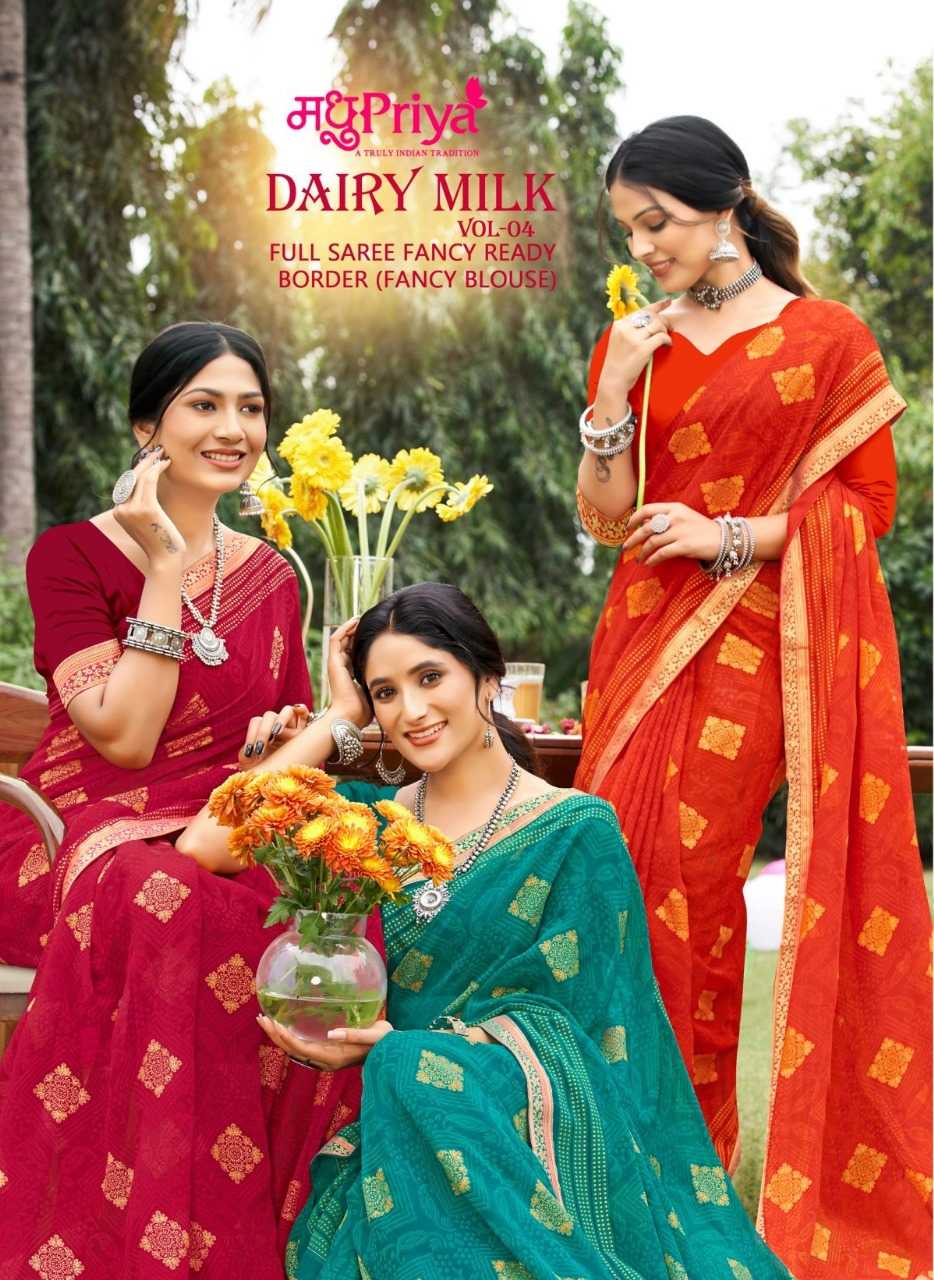 madhupriya dairy milk vol 4 regular wear chiffon printed sarees
