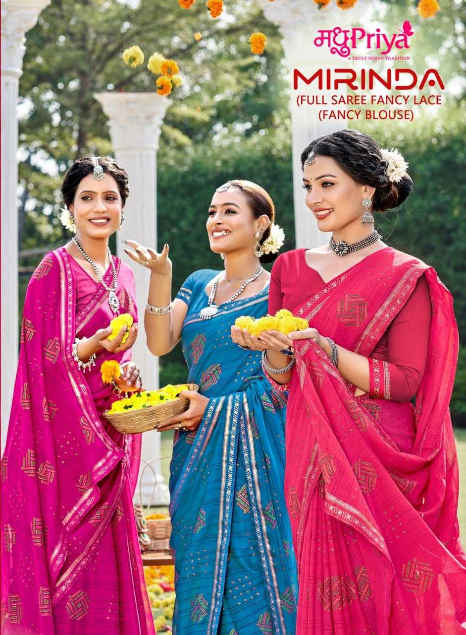madhupriya mirinda beautiful regular wear sarees with fancy blouse 