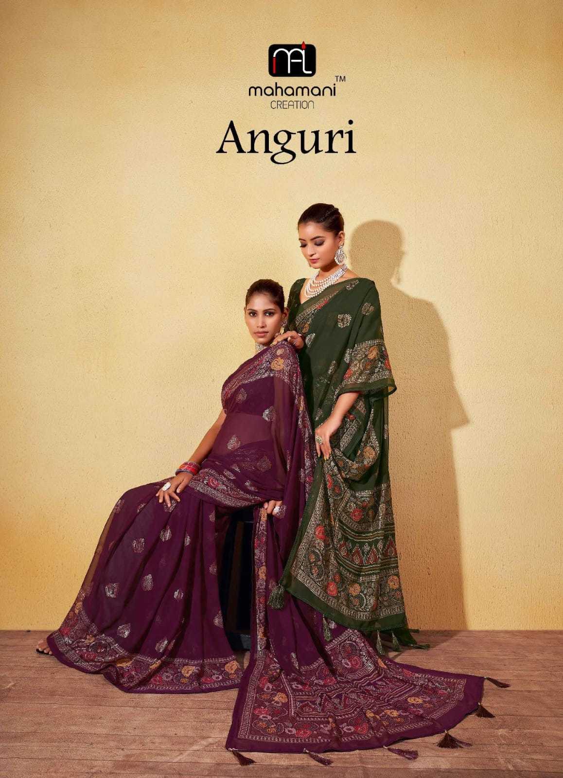 mahamani creation anguri vol 1 beautiful function wear moss saree supplier