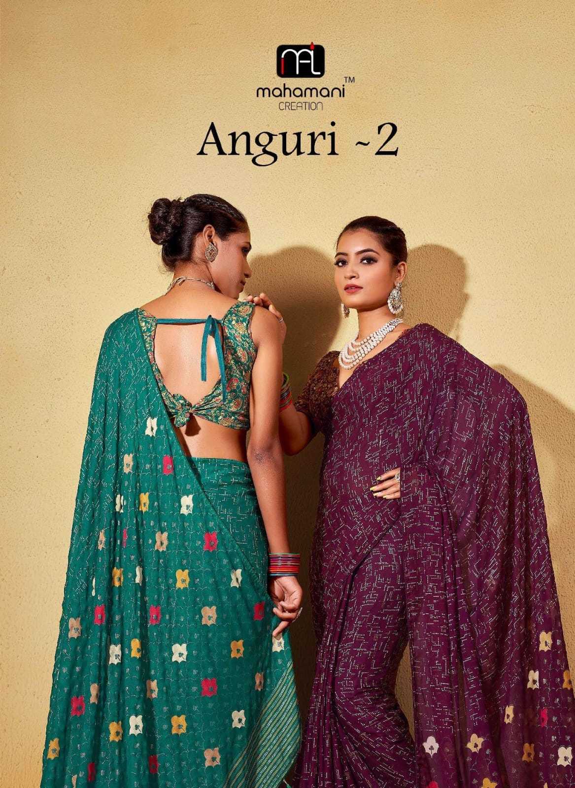 mahamani creation anguri vol 2 amazing moss sarees with printed blouse