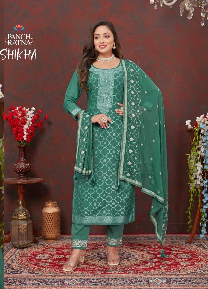 panch ratna shikha elegant traditional lakhnavi silk dress material