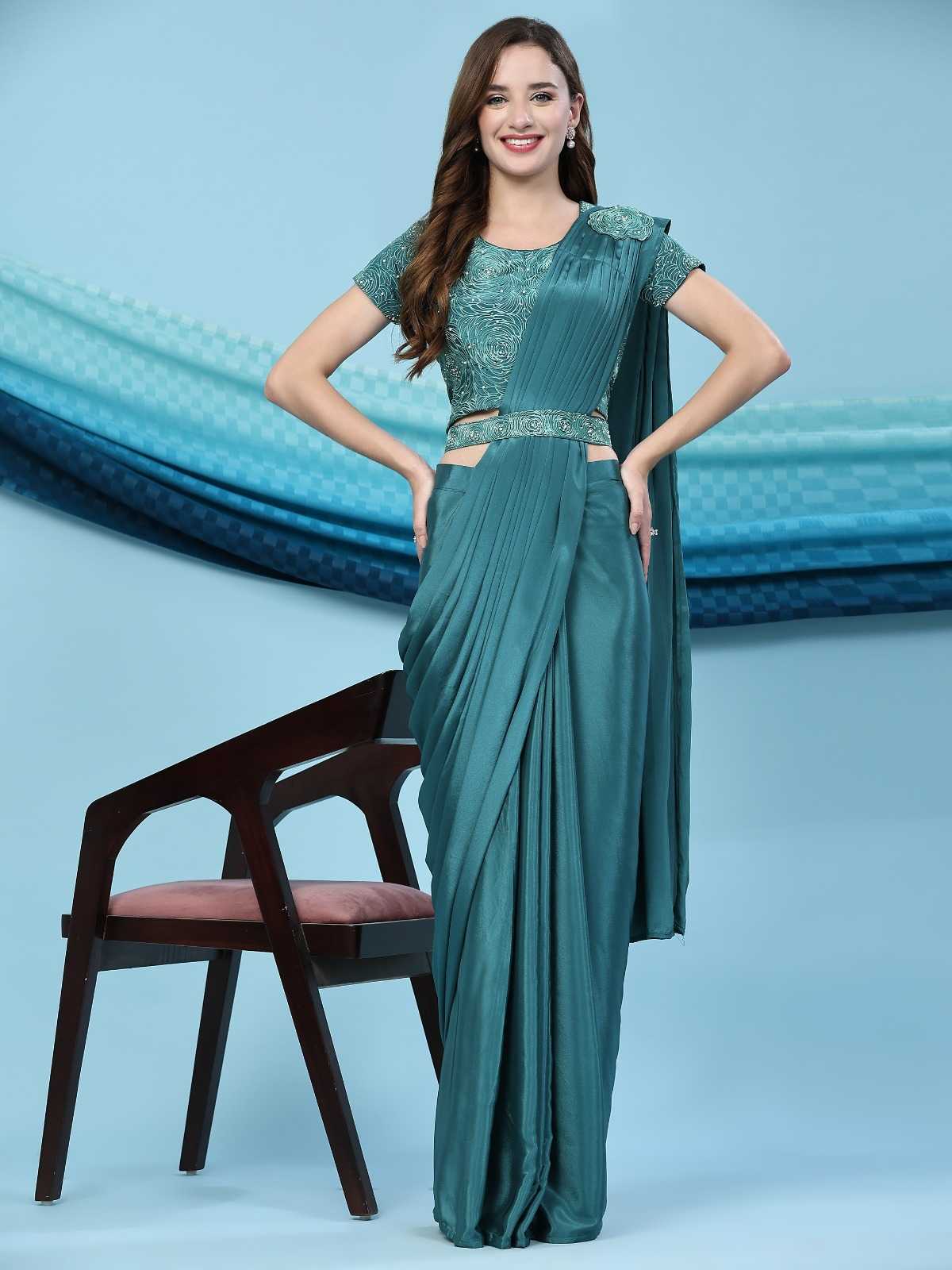 pr 272 ready to wear silk satin designer sarees catalog