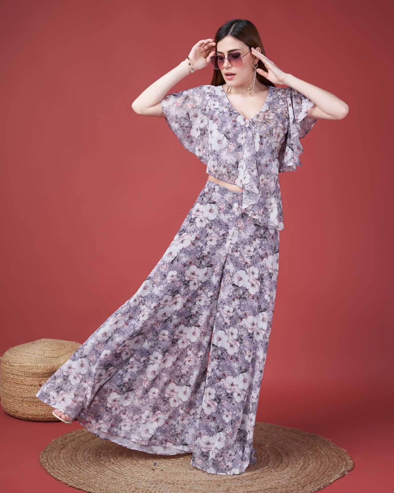 pr c350 fancy style wear catalog readymade printed crop top with plazzo