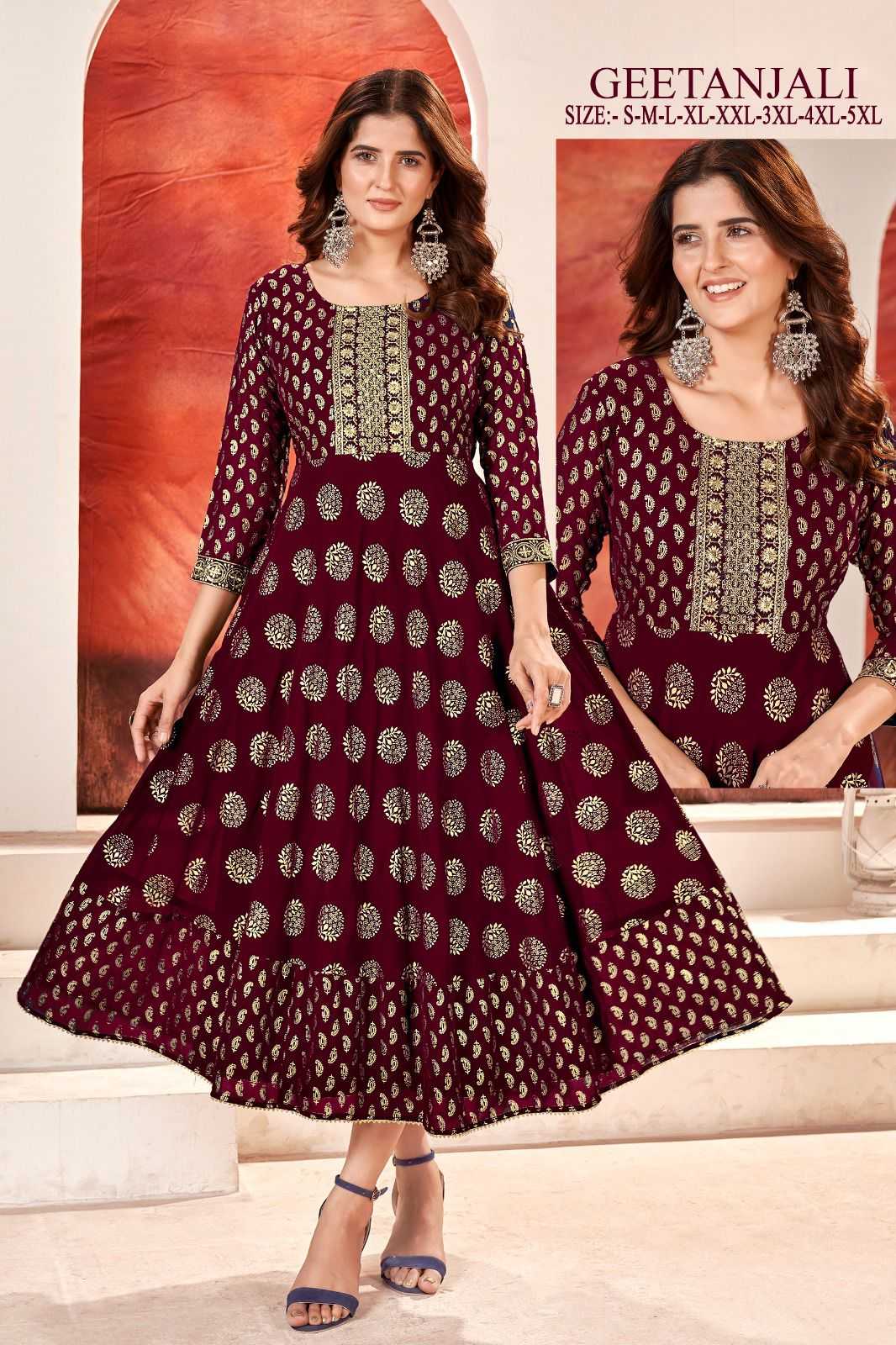 pr geetanjali stitched sequence embroidery work long kurti in plus size