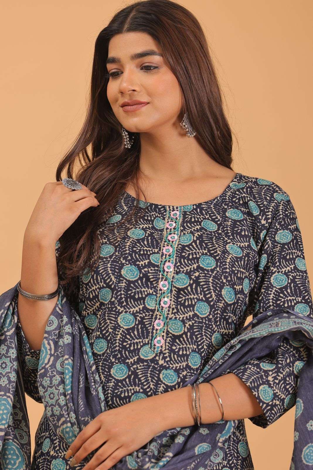 pr heritage slub handwork 3pcs fancy readymade combo set in big sizes