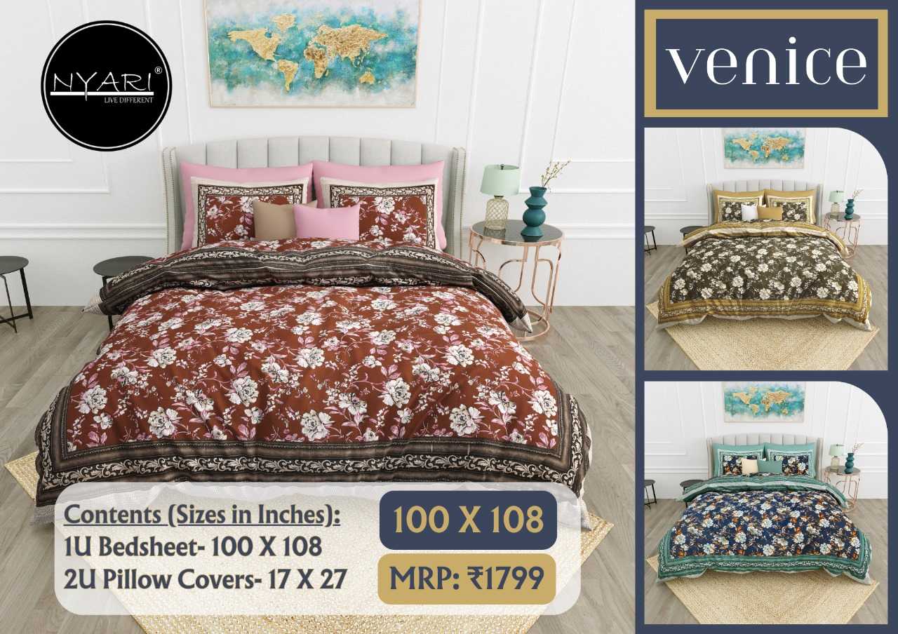 pr venice beautiful cotton bedsheet with two pillow zip cover