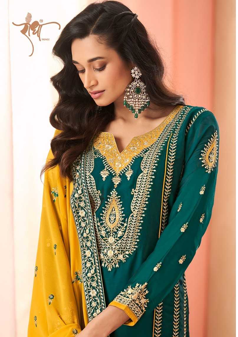 radha trendz satrangi beautiful embroidery work unstitch plazzo style salwar kameez