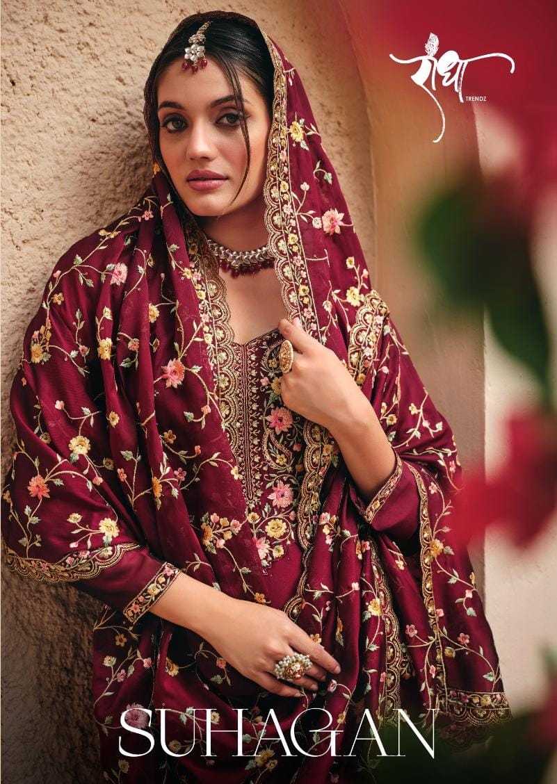 radha trendz suhagan designer georgette embroidery unstitch ladies suit