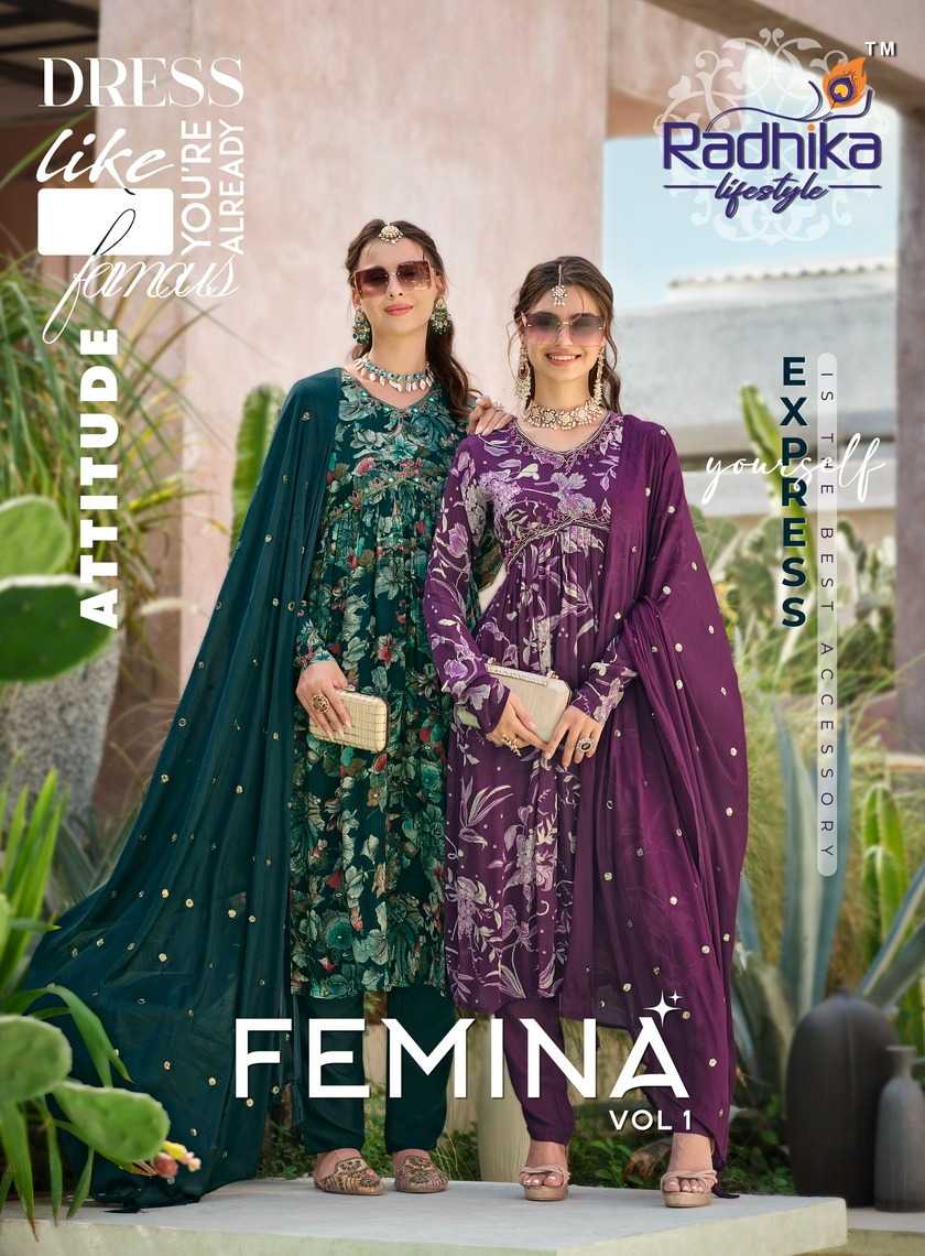 radhika lifestyle femina vol 1 fullstitch elegant alia cut gown pant dupatta 