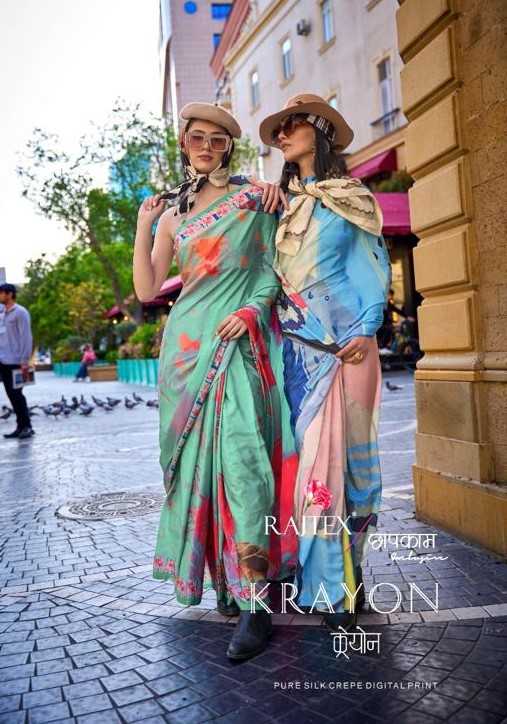 rajtex krayon 333000 series stylish occasion wear digital print crape silk sarees