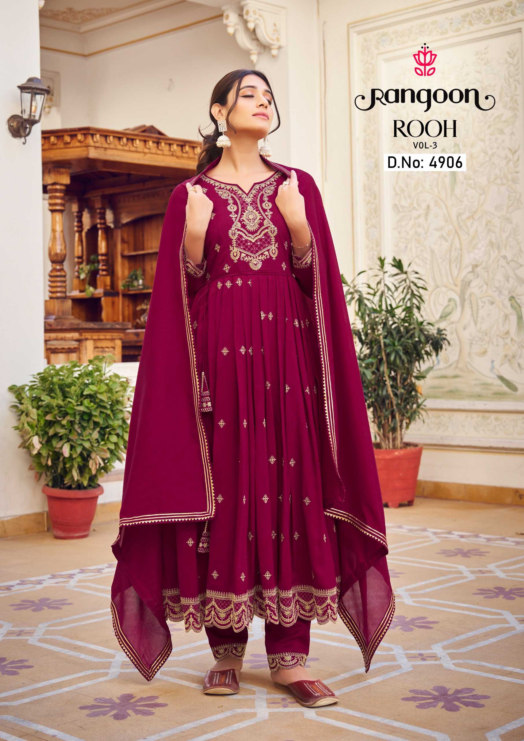 rangoon rooh vol 3 designer fullstitch silk fancy embroidery work kurti pant dupatta
