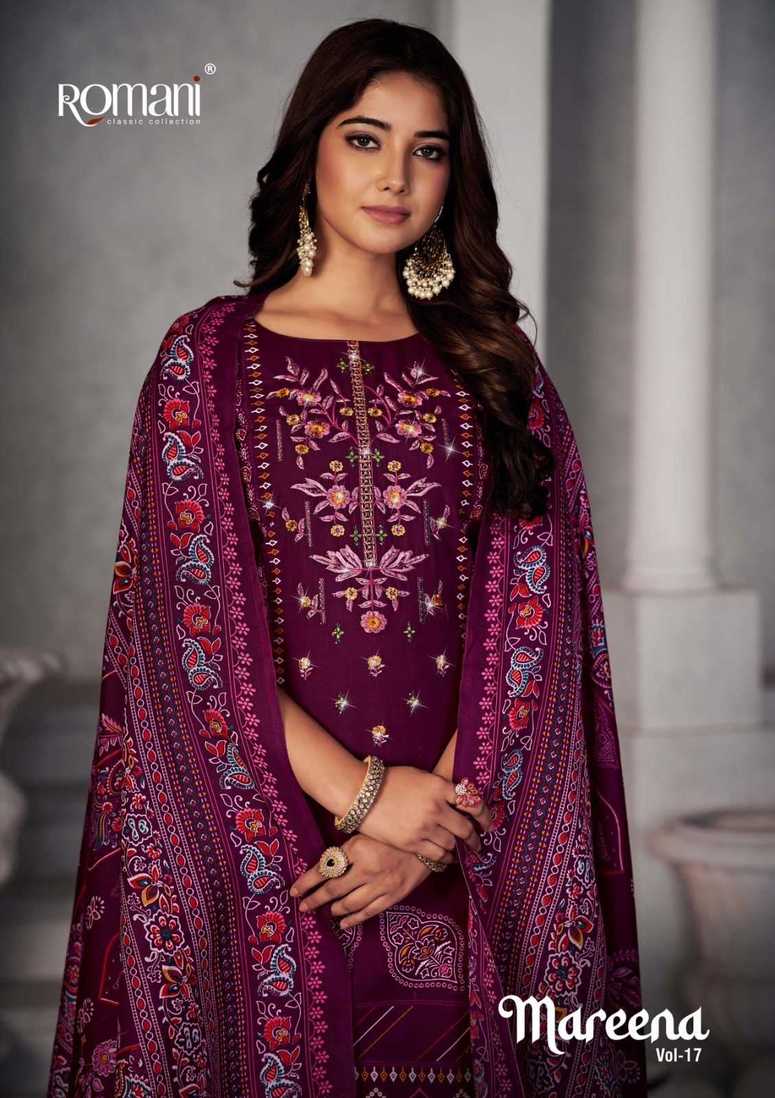 romani mareena vol 17 cotton printed unstitch collection salwar kameez with mul dupatta 