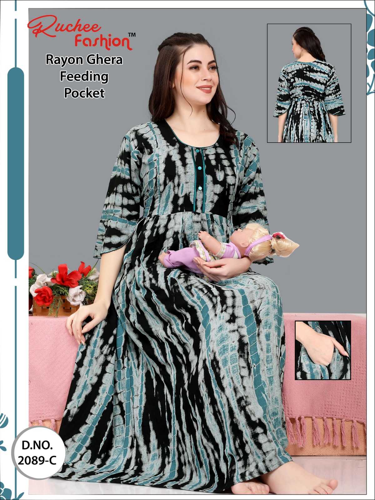 ruchee fashion rayon heavy ghera fancy sleeves feeding 2086-2089 night gown