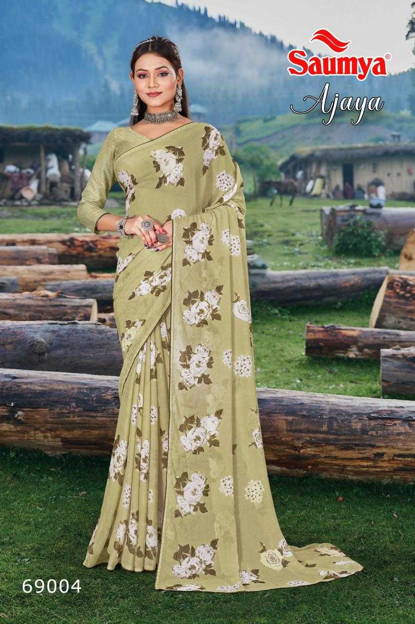 saumya ajaya 69001-69008 beautiful moss daily wear sarees supplier
