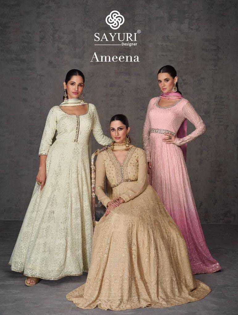 sayuri designer ameena readymade occasion wear long gown with dupatta